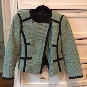 Karen Millen Tweed Blue Moto Jacket Blazer Blue